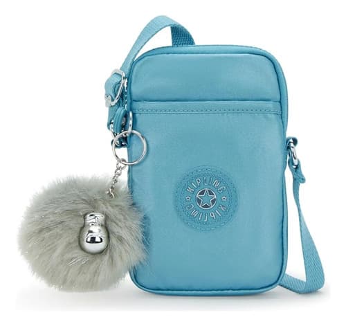 Bolsa Kipling Transversal Porta Celular Aqua Tides Original Azul-celeste Liso Níquel