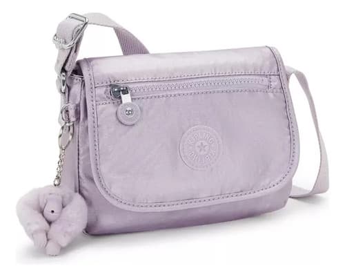 Bolsa De Ombro Kipling Sabian Color Lilac Moon Met Liso Níquel Lavanda