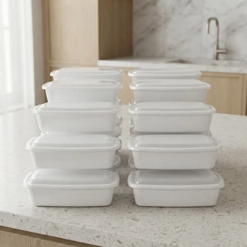 Kit 10 Marmitas Delivery Plástica Tampa Branca R42- 1000 Ml Branca