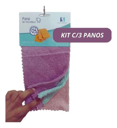 Kit 3 Panos Microfibra Multiuso Automotivo Casa 30x30cm