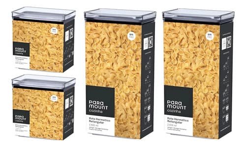 Pote Hermético Retangular Kit Com 4 Peças 2,6l E 1,3l