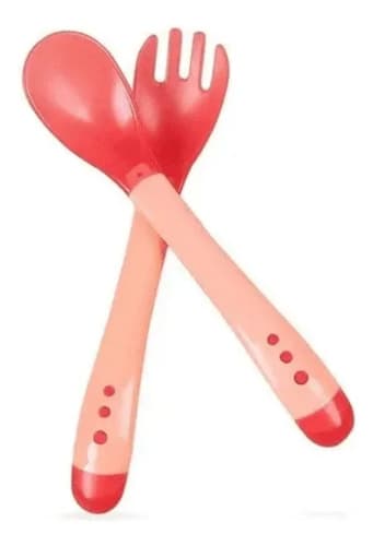 Kit Colher Garfo Silicone Termossensivel Bebe Introducao Ali — foto 1