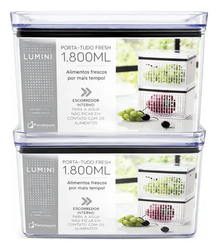 Potes Herméticos Lumini 2un 1.8l Retang. Frutas Veg Pote 1.8l Transparente