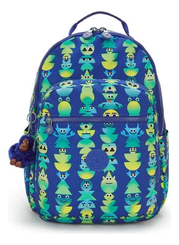Mochila Kipling Seoul Large Color Monsters March Com Design De Tecido Estampado Marcha Dos Monstros Sellado
