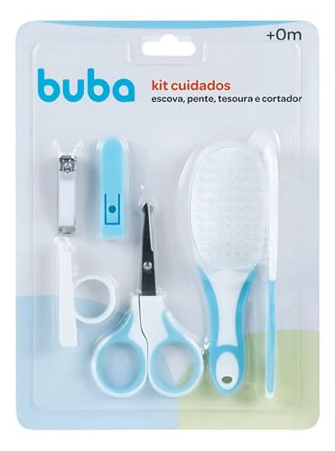 Kit Cuidados Bebê Escova Pente Tesoura Cortador Buba / Azul Azul