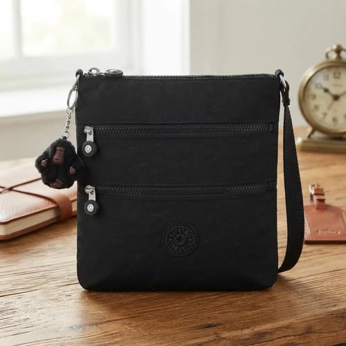 Bolsa Kipling Transversal Keiko Black Noir - Preta Preto Liso Níquel — foto 1