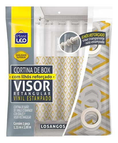 Cortina Box Vinil Impermeável Estampada 1,35x2,00m Ilhós Branco Losango