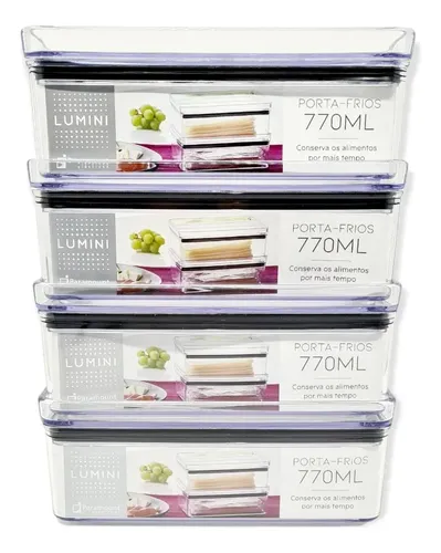 Kit 4 Potes Herméticos 770 Ml Porta Frios Empilháveis Transparente