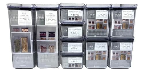 Kit 10 Potes Herméticos Tradicional 2.2l 1l 480ml