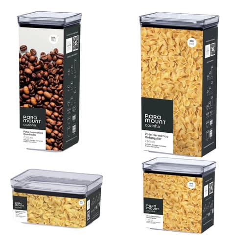 Kit 4 Potes Hermeticos - 1x1300, 1x580, 1x2200, 1x2600 Transparente