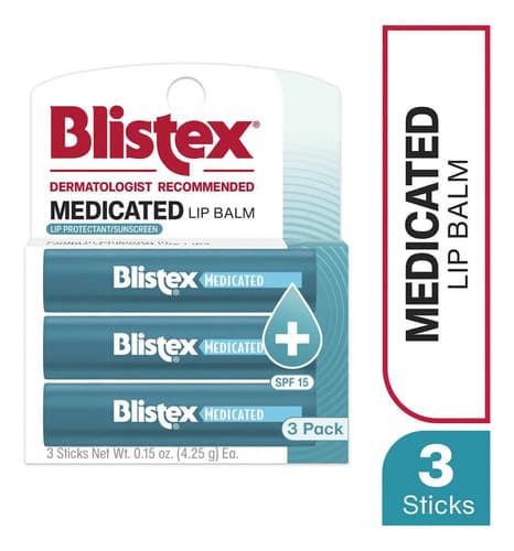 3 Blistex Med. Lip Balm Spf 15, 3 Sticks Por Pack