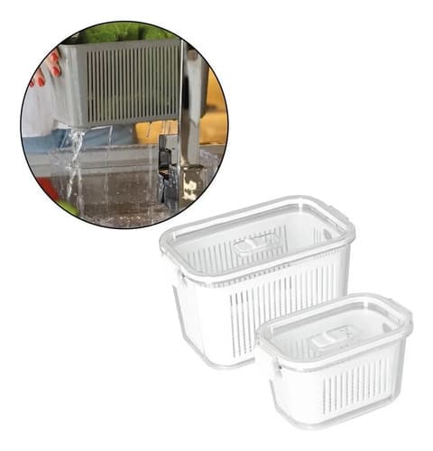 Kit Pote Hermético Folhas Geladeira Cesto Escorredor 2 Peça Branco