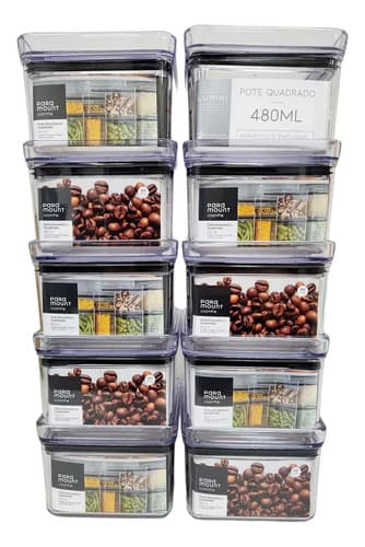 Kit 10 Potes Herméticos Empilháveis 480ml Paramount Organiza