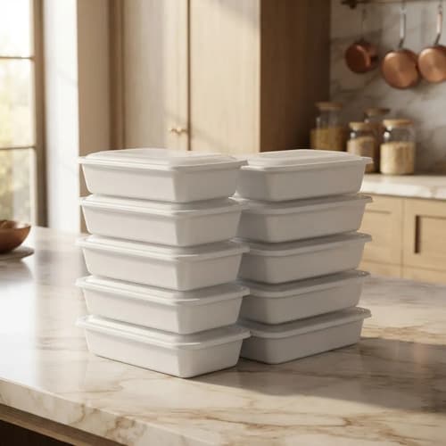 Kit 10 Marmitas Delivery Plástica Tampa Branca R61 - 1500 Ml — foto 1