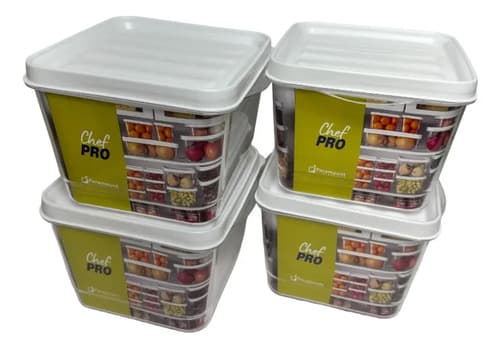 Kit 4 Potes 1.190ml Plásticos Chef Branco