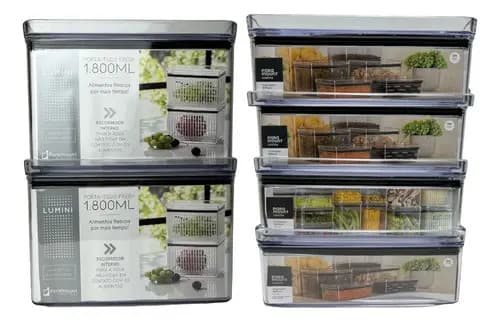 Kit 6 Potes Hermético Paramount 2x1800ml 4x770ml Empilháveis Transparente