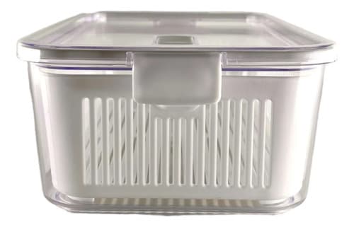 Pote Hermetico Com Cesto Removivel E Valvula Fruta Verduras Branco/transparente