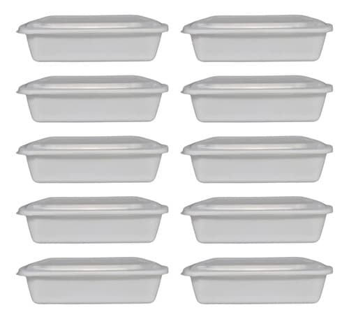 Kit 10 Marmitas Delivery Plástica Tampa Branca R61 - 1500 Ml Branco — foto 1