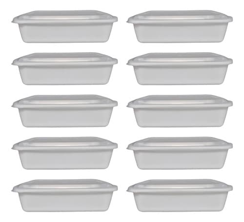 Kit 10 Marmitas Delivery Plástica Tampa Branca R42 - 1000 Ml Branca